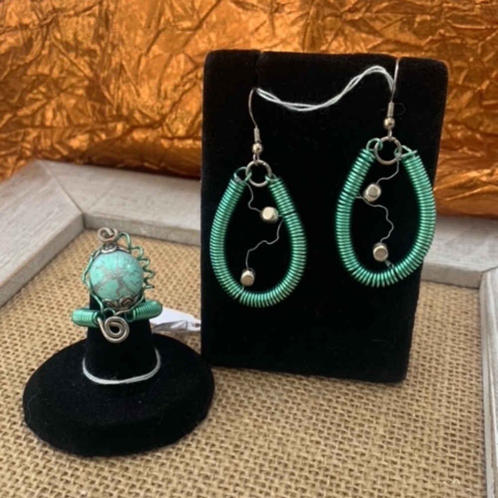 Auqua Steampunk Ring and Earrings Set